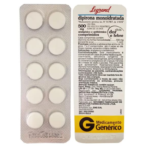 Dipirona 500mg com 10 comprimidos